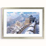 Textured art print of the Great Wall of China in abstract style, featuring muted earth tones on a framed silver mat.