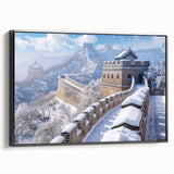 Black and white framed canvas of the Great Wall of China in a vintage poster style, ideal for bedroom wall decor.