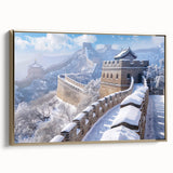Framed canvas of the Great Wall of China in black and gold tones, ideal for bedroom wall art.