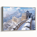 Framed canvas depicting the Great Wall of China in muted earth tones, ideal for adding a vintage touch to any living space.