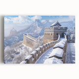 Black and white large art print of the Great Wall of China on stretched canvas, ideal for kitchen wall art.