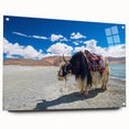 Large abstract wall art depicting the Tibetan landscape in muted earth tones on acrylic glass.