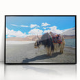 Large abstract wall art depicting a serene Tibetan landscape in muted earth tones on a framed acrylic panel.