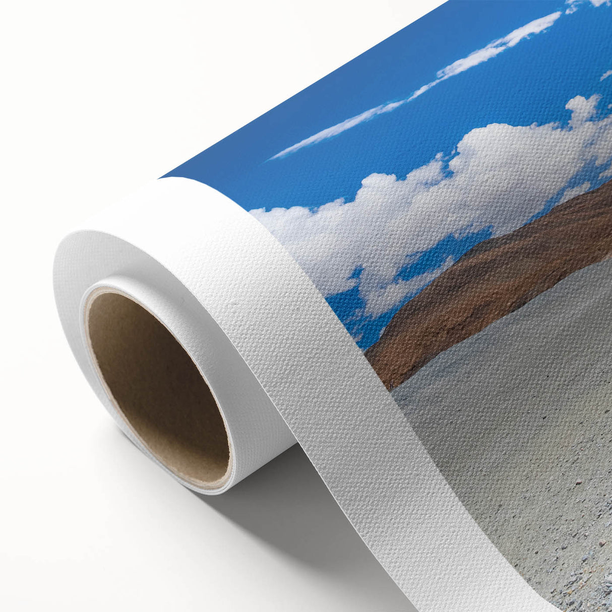 Art deco poster of a Tibetan landscape in muted earth tones on rolled canvas, ideal for nursery wall art.
