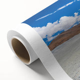 Art deco poster of a Tibetan landscape in muted earth tones on rolled canvas, ideal for nursery wall art.