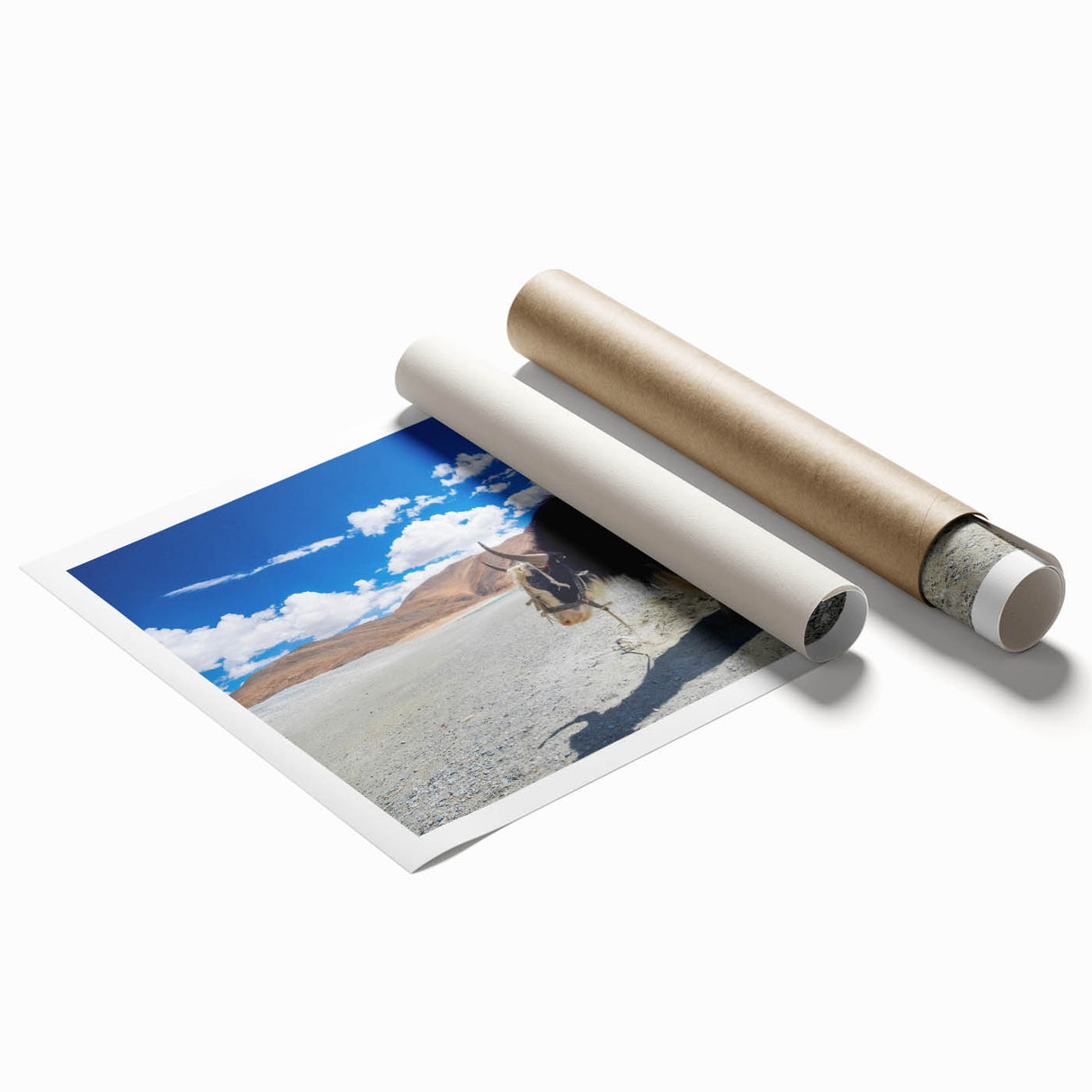 Extra large rolled print of a serene Tibetan landscape with soft pastel colors, ideal for classy bathroom wall art.