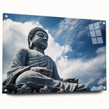Acrylic print of Hong Kong skyline in muted gray and blue tones, suitable for modern bedroom or dining room decor.