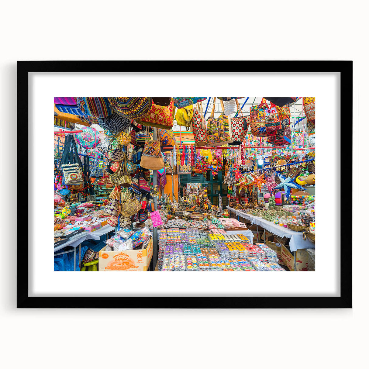 Extra large abstract art print of vibrant, colorful scenery inspired by Asian landscapes on a textured canvas.