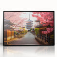 Large abstract wall art featuring a stylized Kyoto scenery in muted earth tones on a framed acrylic.
