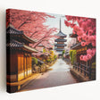 Kyoto scenic print on large stretched canvas featuring serene green and blue tones, ideal for kitchen wall art.