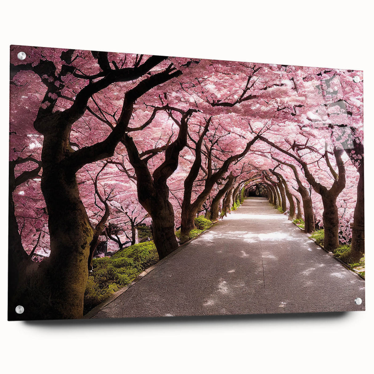 Large abstract wall art depicting a serene Japanese landscape in muted earth tones on acrylic glass.