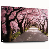 Large abstract wall art depicting a serene Japanese landscape in muted earth tones on acrylic glass.