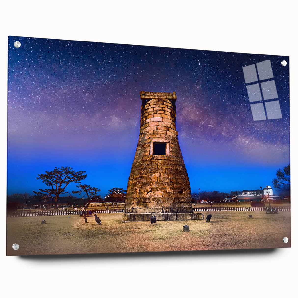 Acrylic glass print of a Korean landscape in muted earth tones, suitable for bedroom or dining room decor.