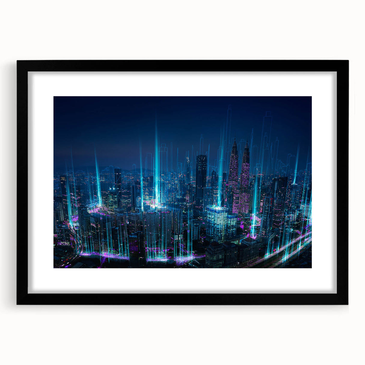Extra large abstract art print of a vibrant Malaysian landscape in a black frame, ideal for living room decor.