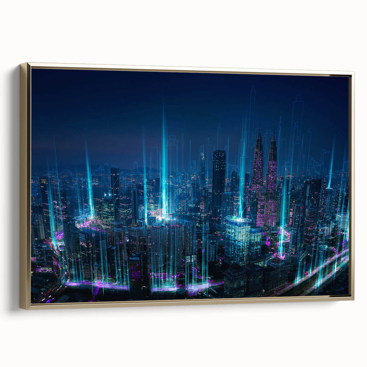 Framed canvas of a Malaysian landscape in muted gold and black tones, ideal for bedroom wall art.