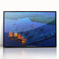 Large abstract wall art featuring a mid-century modernist style with vibrant colors of Myanmar scenery on framed acrylic.