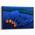 Black and white framed canvas of a Myanmar landscape with vintage poster art style, ideal for bedroom wall decor.