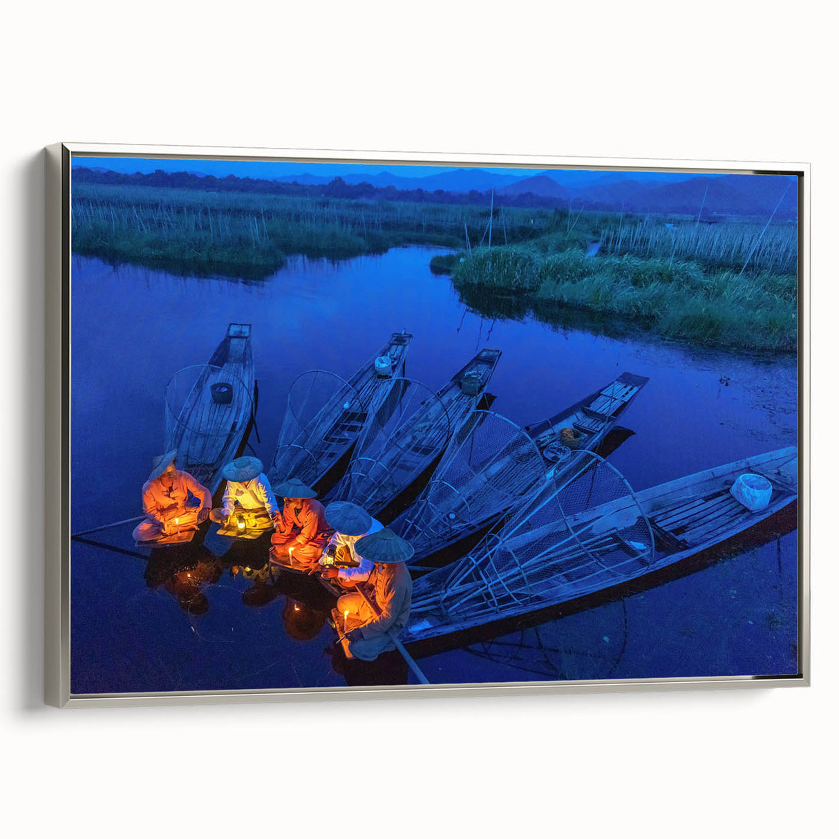 Landscape art painting of a Myanmar scenery on framed canvas, featuring a vintage poster style with vibrant.