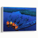 Vintage poster art of a Myanmar landscape in vibrant colors on a large framed canvas, ideal for living room decor.