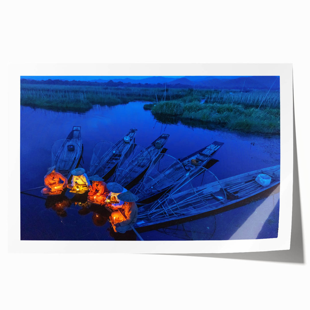 Extra large rolled print of Myanmar scenery with vibrant green and earth tones, ideal for art wall dining room.