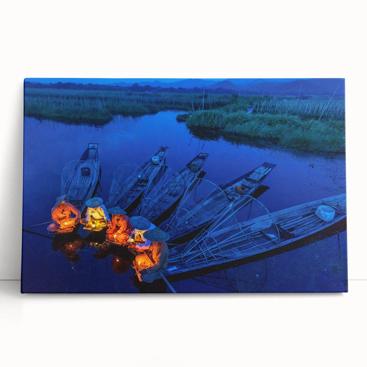 Black and white photograph of Myanmar landscape on stretched canvas, ideal for kitchen wall art or bedroom ambiance.