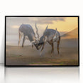 Large abstract wall art featuring a mid-century modernist style, depicted in muted tones on a framed acrylic.