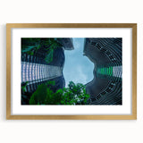 Extra large abstract art print of Singapore skyline in textured gold frame, ideal for living room decor.