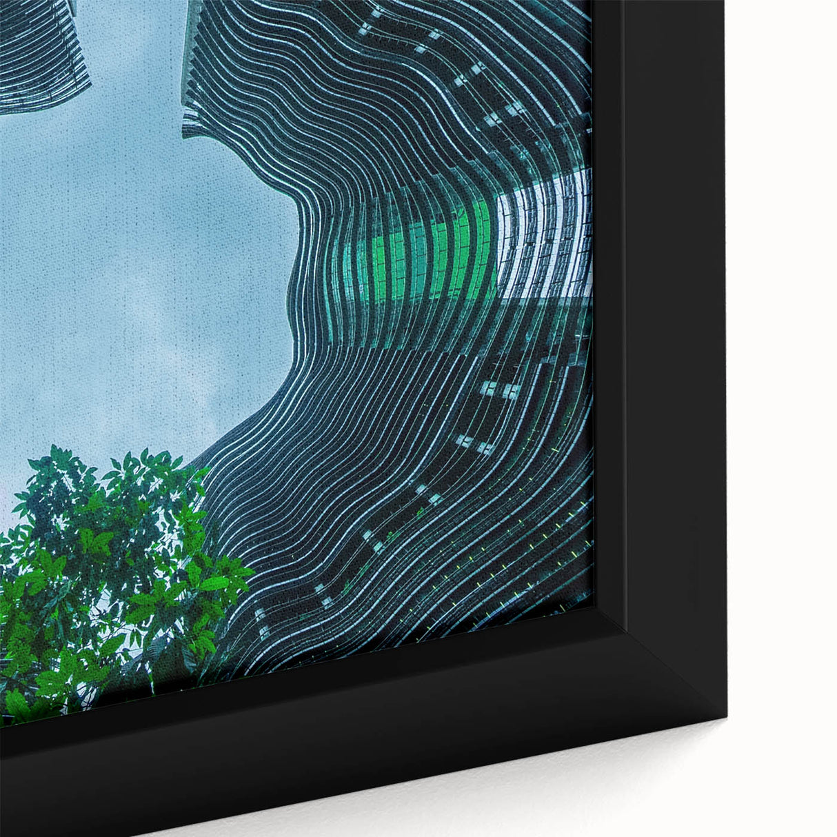 Extra large black wall art featuring a textured Singapore skyline in vibrant colors on framed canvas.