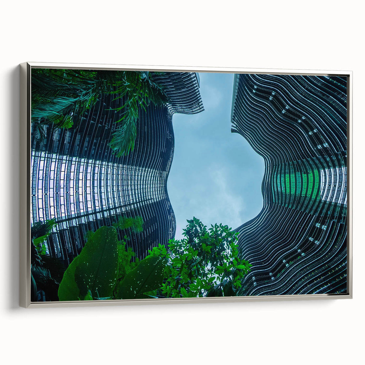 Framed canvas featuring a vintage-style landscape art painting of Singapore, with colorful art elements and a black border.