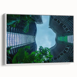 Vintage poster art of Singapore skyline in vibrant colors on a large framed canvas, ideal for living room decor.