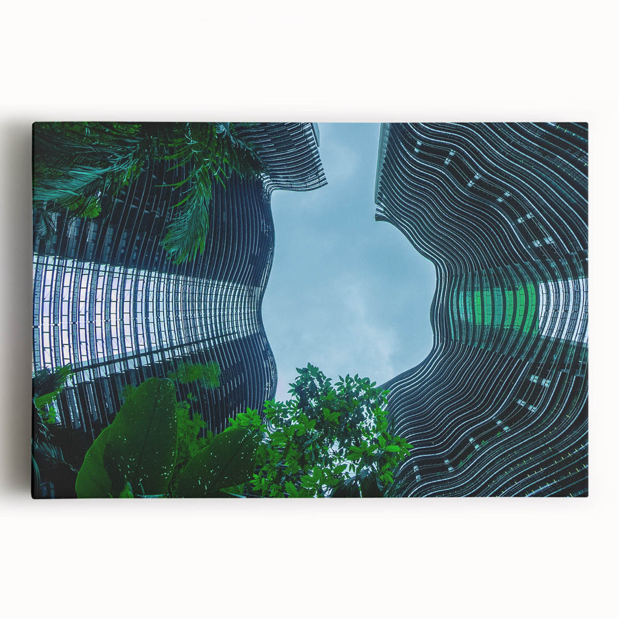 Black and white stretched canvas of Singapore skyline, ideal for kitchen wall art.