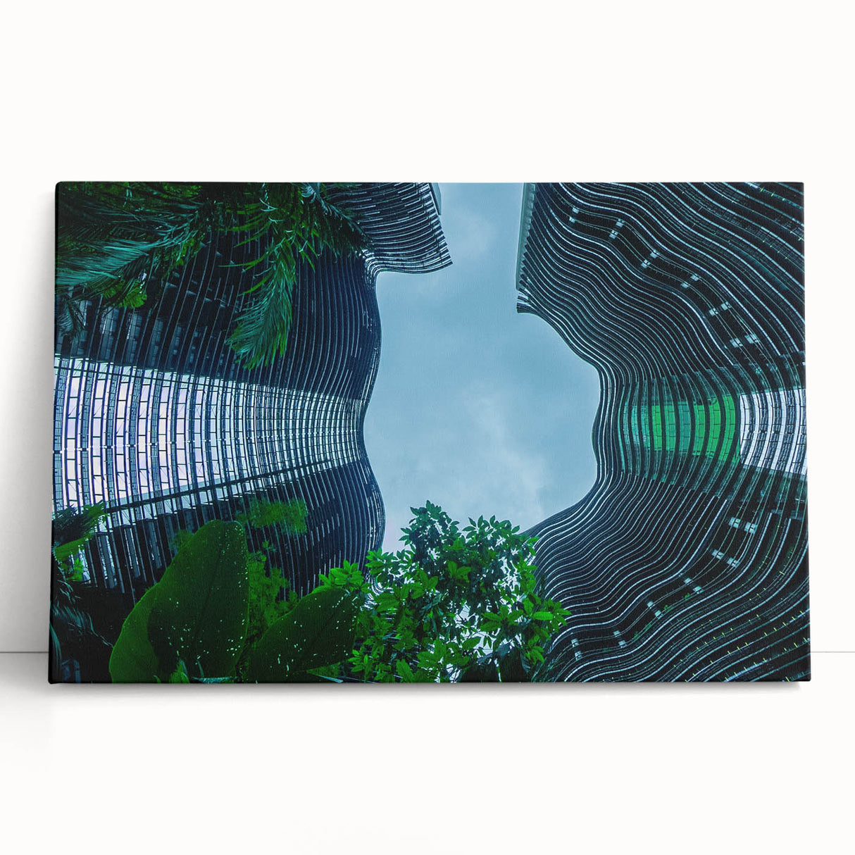 Black and white panoramic photo of the Singapore skyline on stretched canvas, ideal for kitchen wall art.