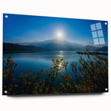 Acrylic print of a large abstract landscape in blue and green tones, ideal for bedroom or dining room decor.