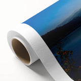 Art Deco-style poster of Taiwan scenery on rolled canvas, featuring muted green and blue tones, ideal for nursery wall art.