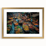 Extra large abstract art print of Bangkok scenery in textured gold frame, featuring muted earth tones.