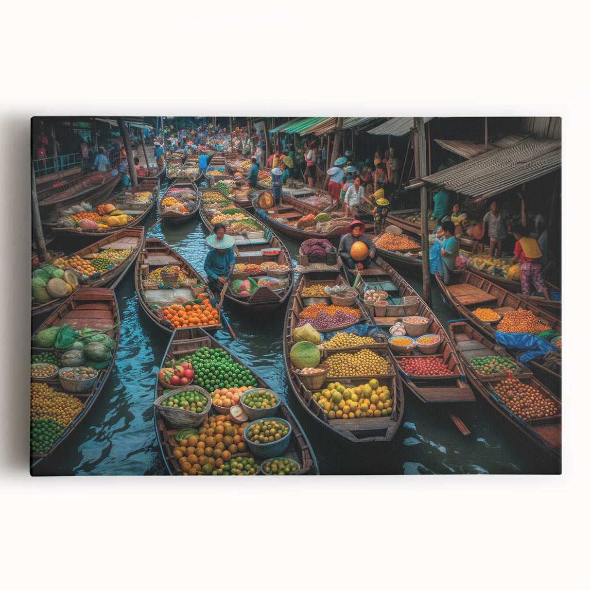 Black and white large art print of Bangkok skyline on stretched canvas, suitable for kitchen wall art.