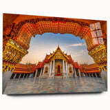 Large abstract wall art depicting a serene Thai landscape in muted green and blue tones, acrylic print.