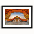 Extra large abstract art print depicting a colorful, textured scenery of Thailand in a black frame.