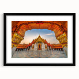 Extra large abstract art print depicting a colorful, textured scenery of Thailand in a black frame.