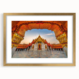 Extra large abstract art print featuring textured scenery of Thailand in a gold frame, suited for living room decor.