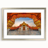 Textured abstract art print of a serene Thai landscape in muted earth tones on a framed silver mat, ideal for bedroom art.