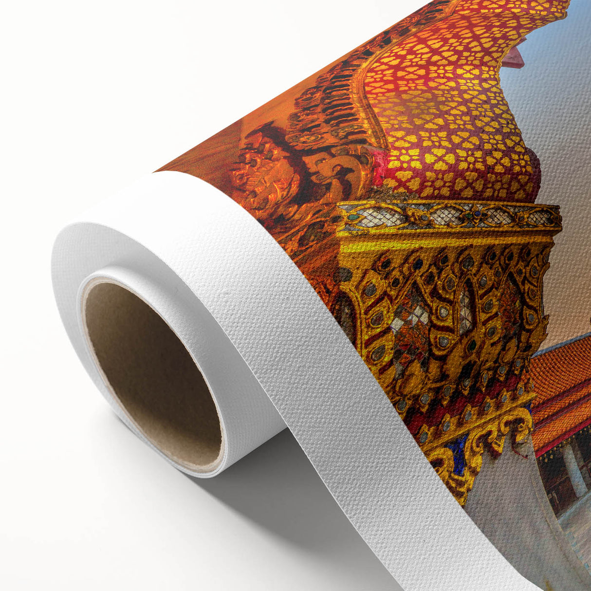 Art deco poster of a serene Thai landscape in pastel hues on rolled canvas, suitable as nursery wall art.