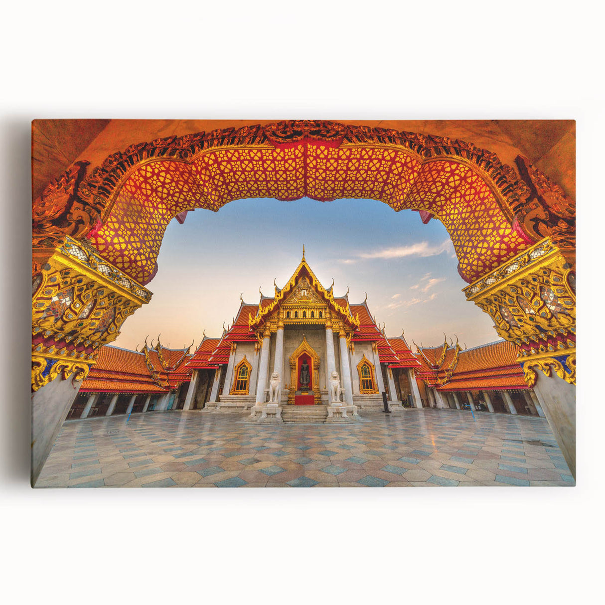Black and white large art print of a tranquil Thailand scenery on stretched canvas, ideal for kitchen wall art.