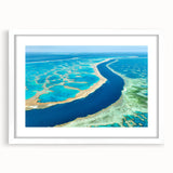 Extra large abstract art print featuring a textured depiction of Brisbane scenery in muted earth tones on a white-framed…