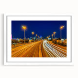 Extra large abstract art print of Melbourne scenery in textured style, framed with a white mat, suited for living room decor.