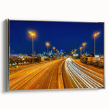 Vintage poster art of Melbourne scenery on extra large framed canvas, featuring colorful art against a black background.