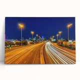 Black and white stretched canvas featuring a large Melbourne cityscape, ideal for kitchen wall art or bedroom ambiance.