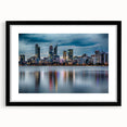 Abstract art print depicting colorful, textured scenery of Perth, Australia on a large framed canvas.