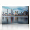 Large abstract wall art depicting Perth, Australia, in muted earth tones on a framed acrylic.
