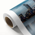 Art deco poster of Perth skyline in pastel shades on rolled canvas, ideal for nursery wall art or dining room decor.